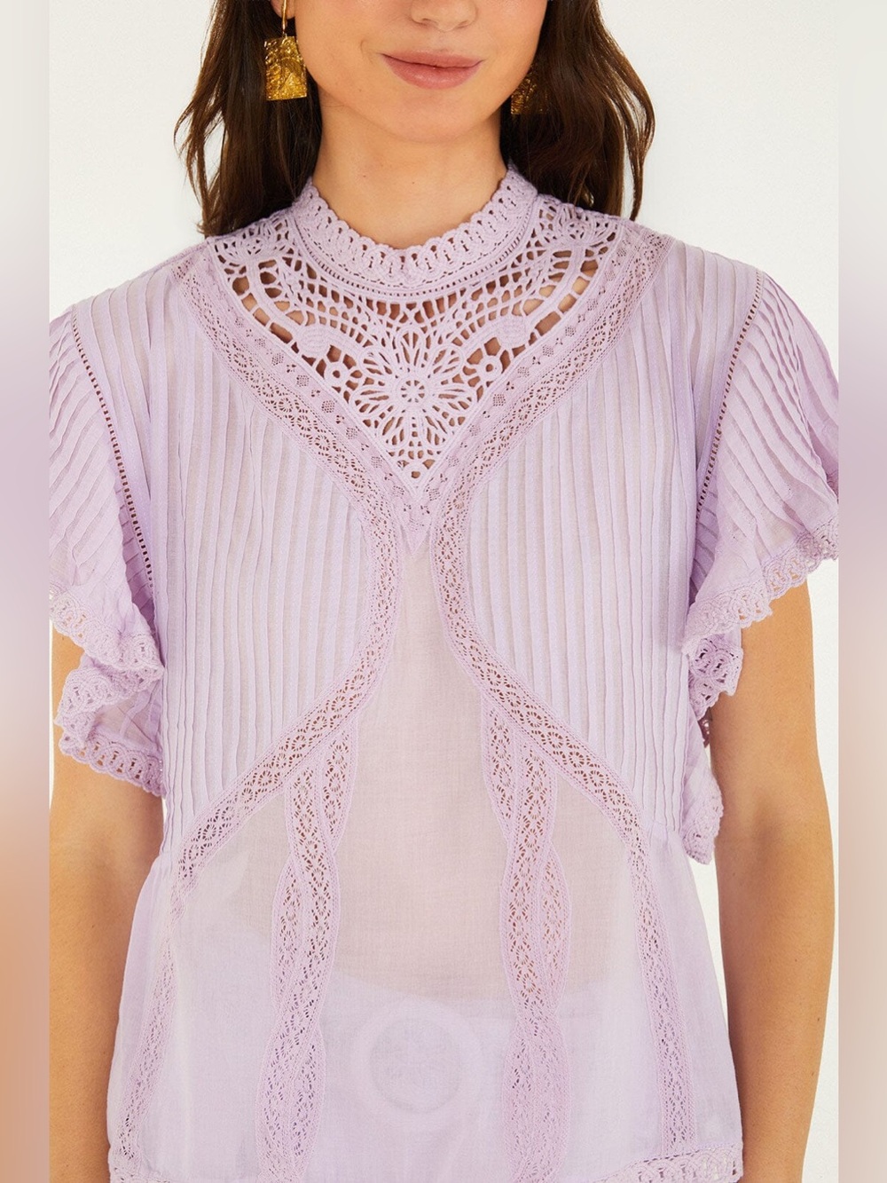 Farm Rio Lilac Lace Ruffled Blouse S - Picture 7 of 8